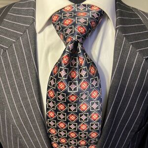 NWOT Brioni Red and Black Geometric Tie